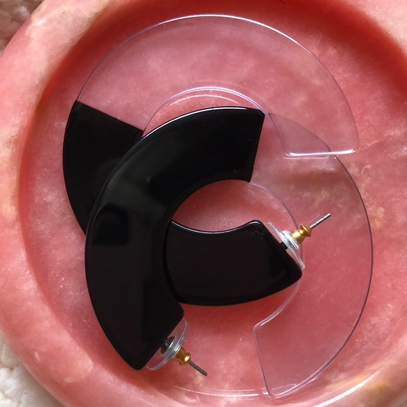 Clear & Black Large Open Hoop Post Earrings - Picture 3 of 3